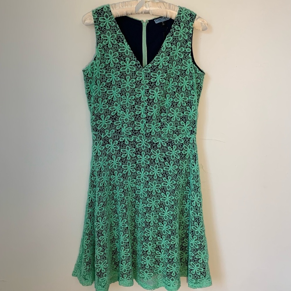Cynthia Rowley Jade Green Lace Fit & Flare Skater Dress 4 Sleeveless